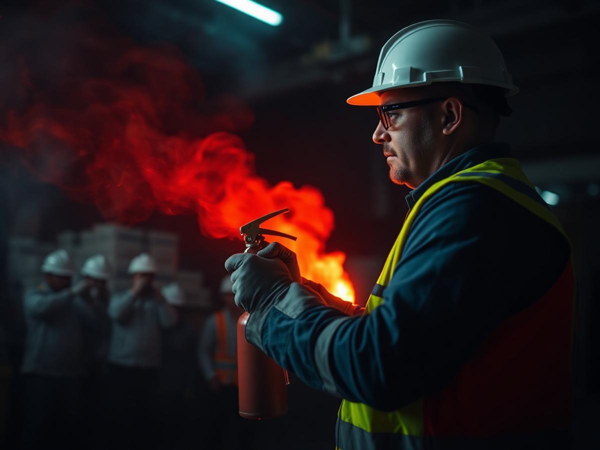 Worker attending live fire safety training on a laptop